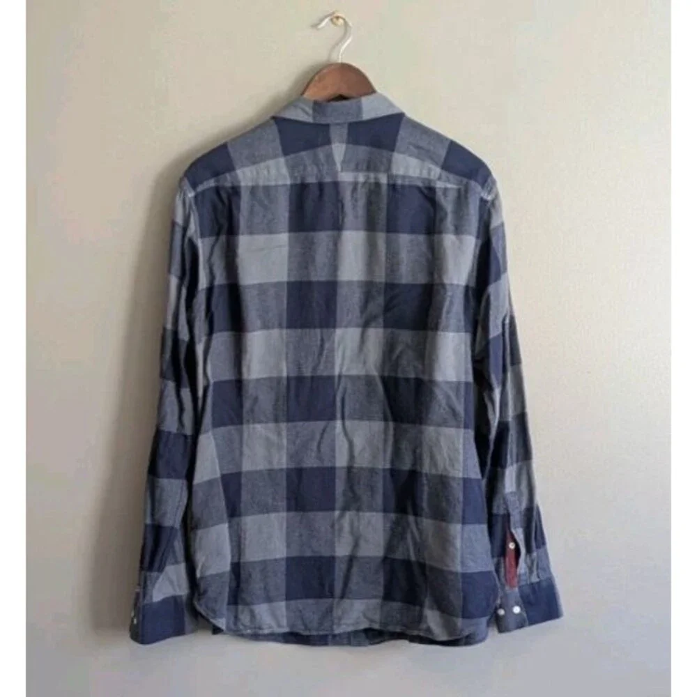 Banana Republic Heritage Mens Large Blue Gray Flannel Shirt Slim Fit Check Plaid